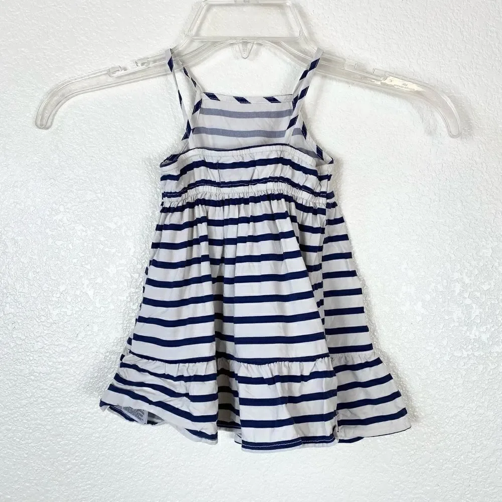12-18M Old Navy Baby Girl White & Navy Striped Tiered Sleeveless Dress